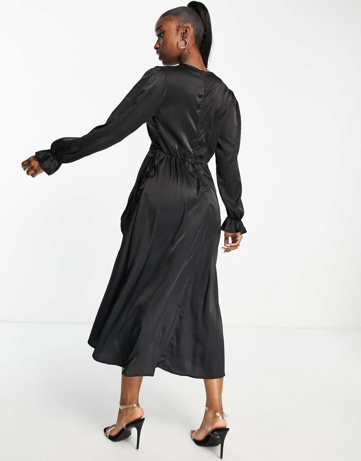 Ax Paris Wrap Front Midi Dress In Black