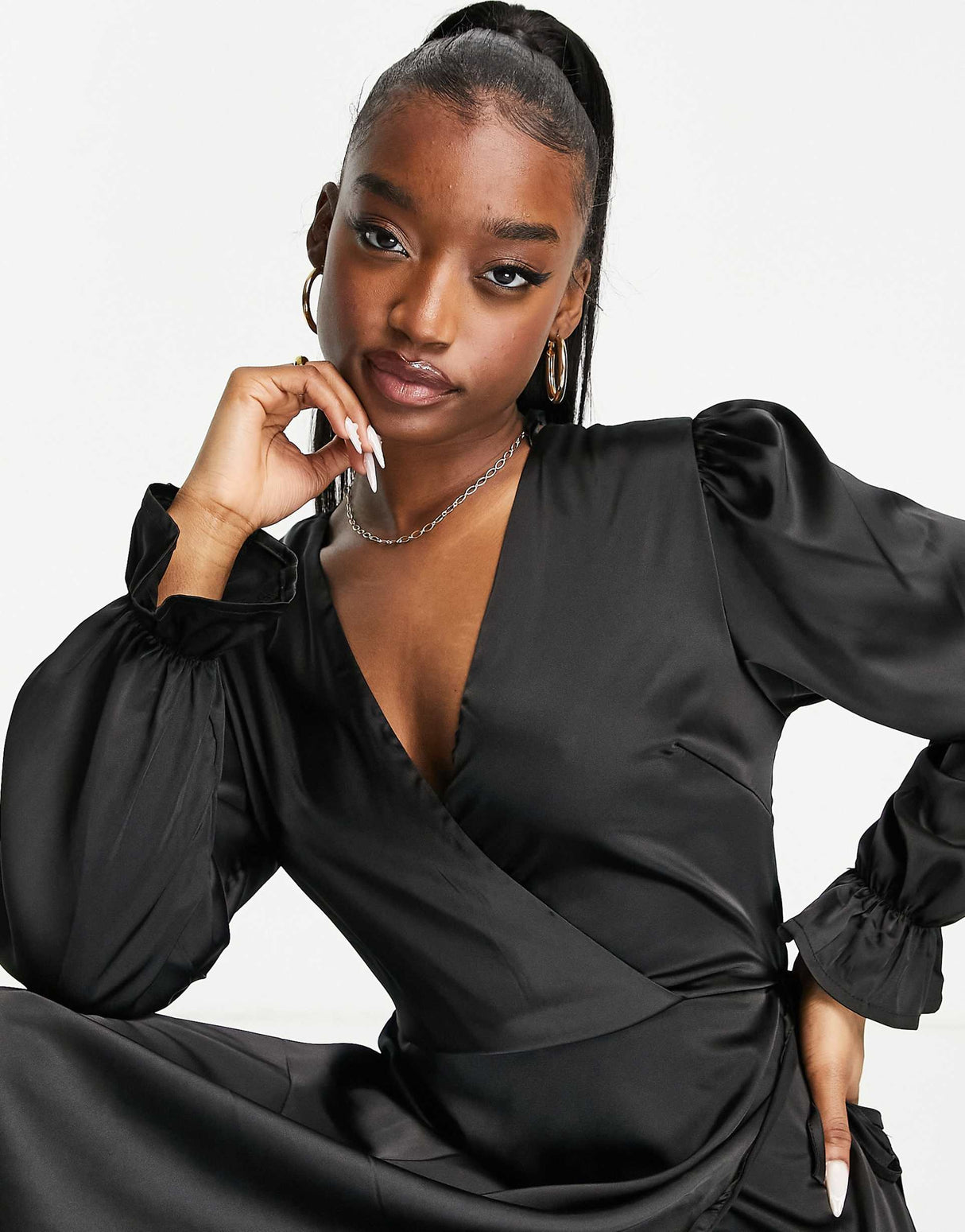 Ax Paris Wrap Front Midi Dress In Black