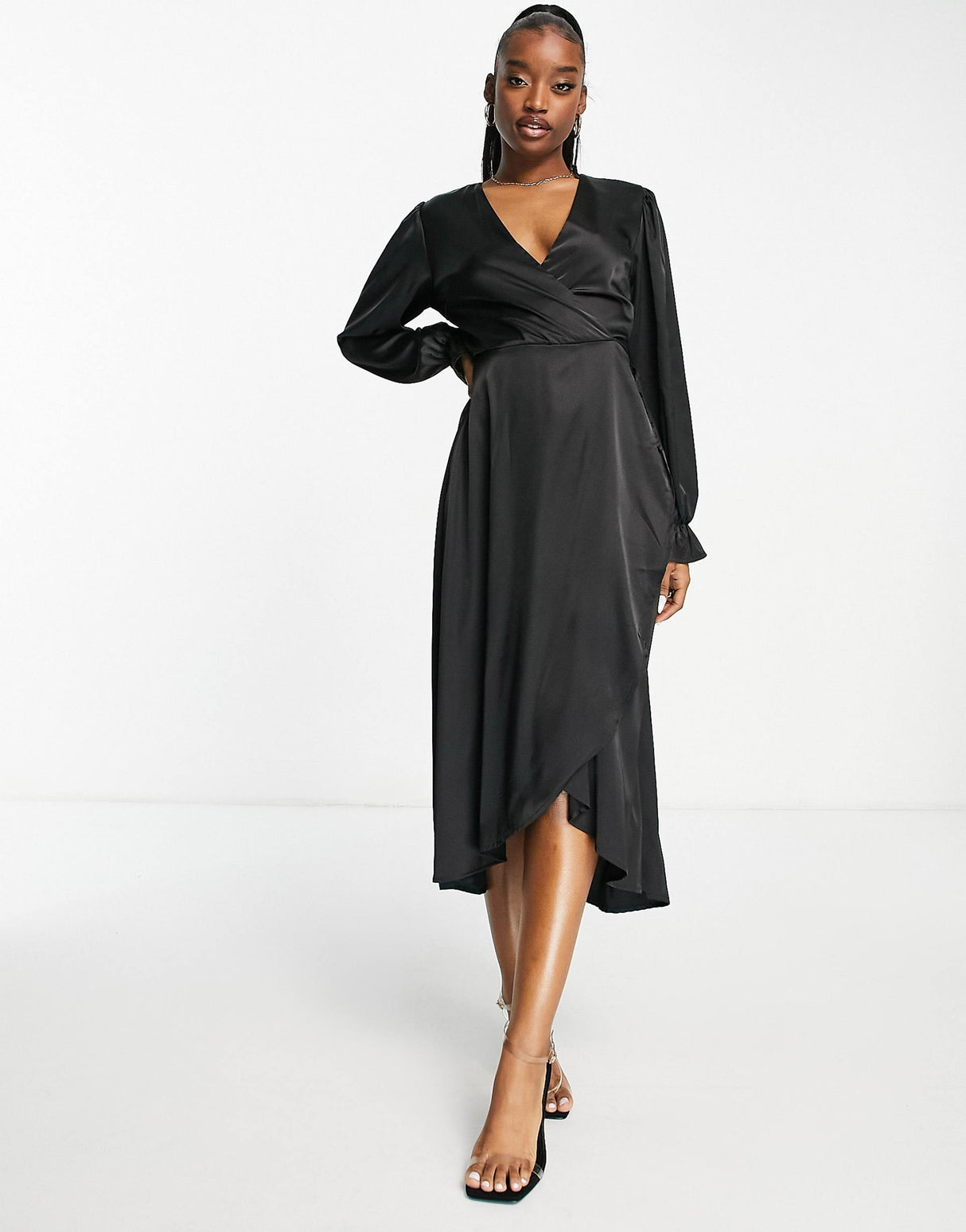 Ax Paris Wrap Front Midi Dress In Black