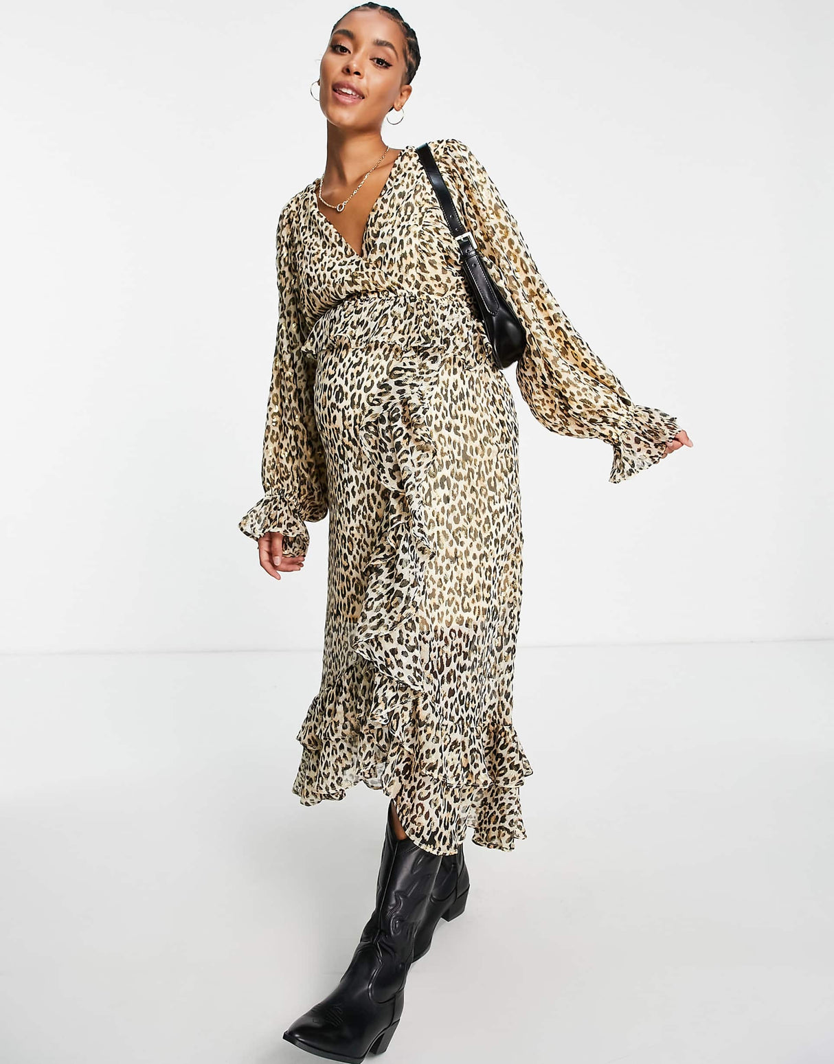 River Island Maternity Leopard Print Wrap Midi Dress In Beige