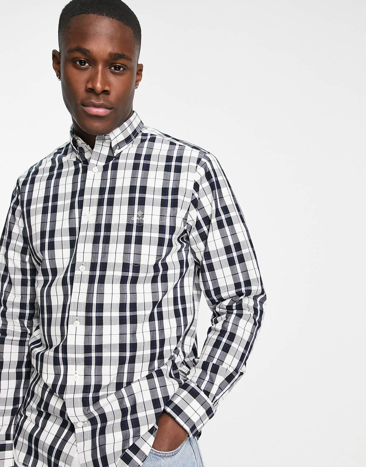 Gant Regular Fit Check Shirt With Small Shield Logo In Black Check