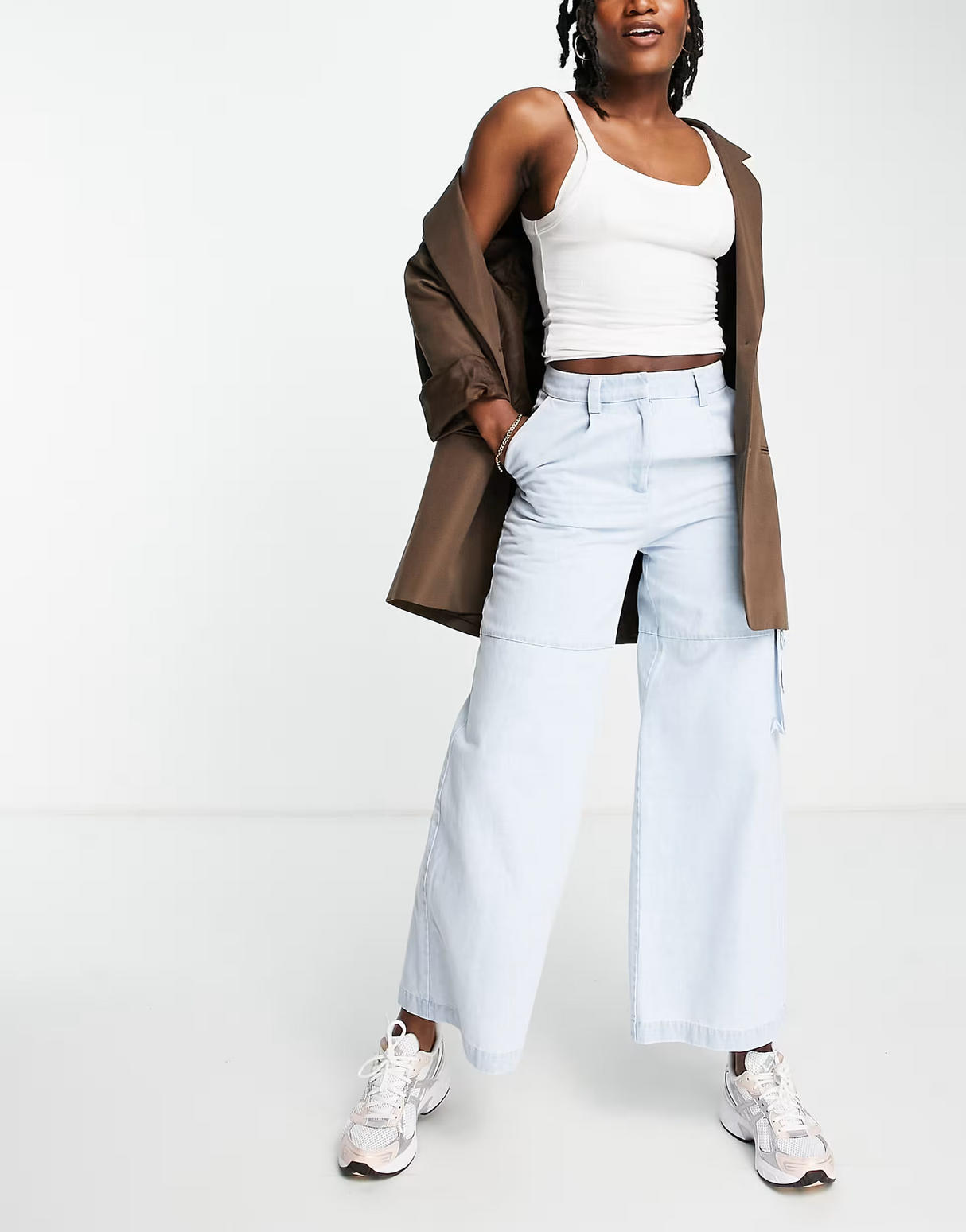 Whistles Wide Leg Cargo Trousers In Washed Denim