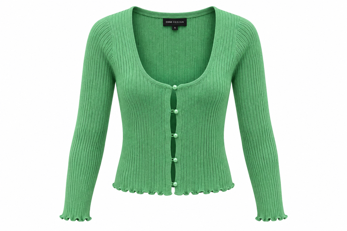 Asos Design Frill Cardigan With Pearl Button In Green