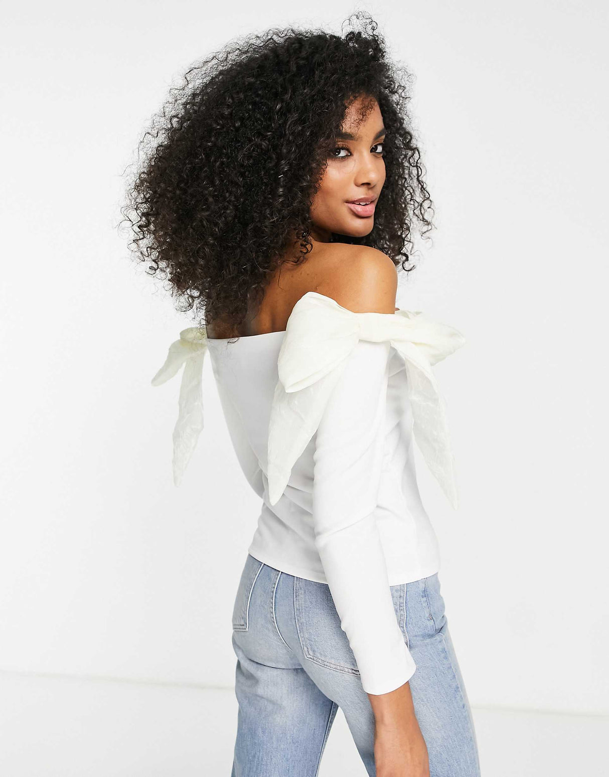 River Island Bardot Top With Organza Bows In White