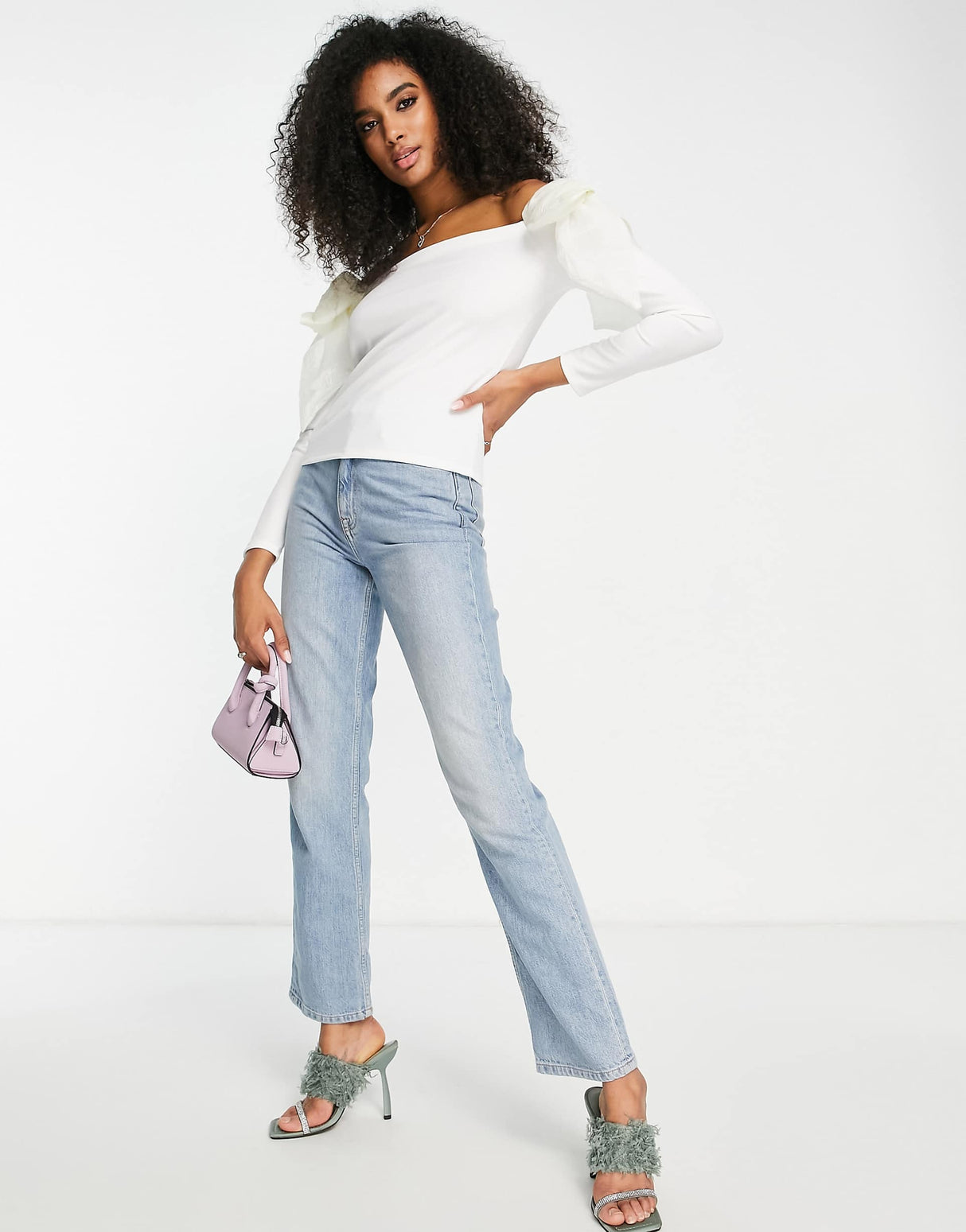River Island Bardot Top With Organza Bows In White