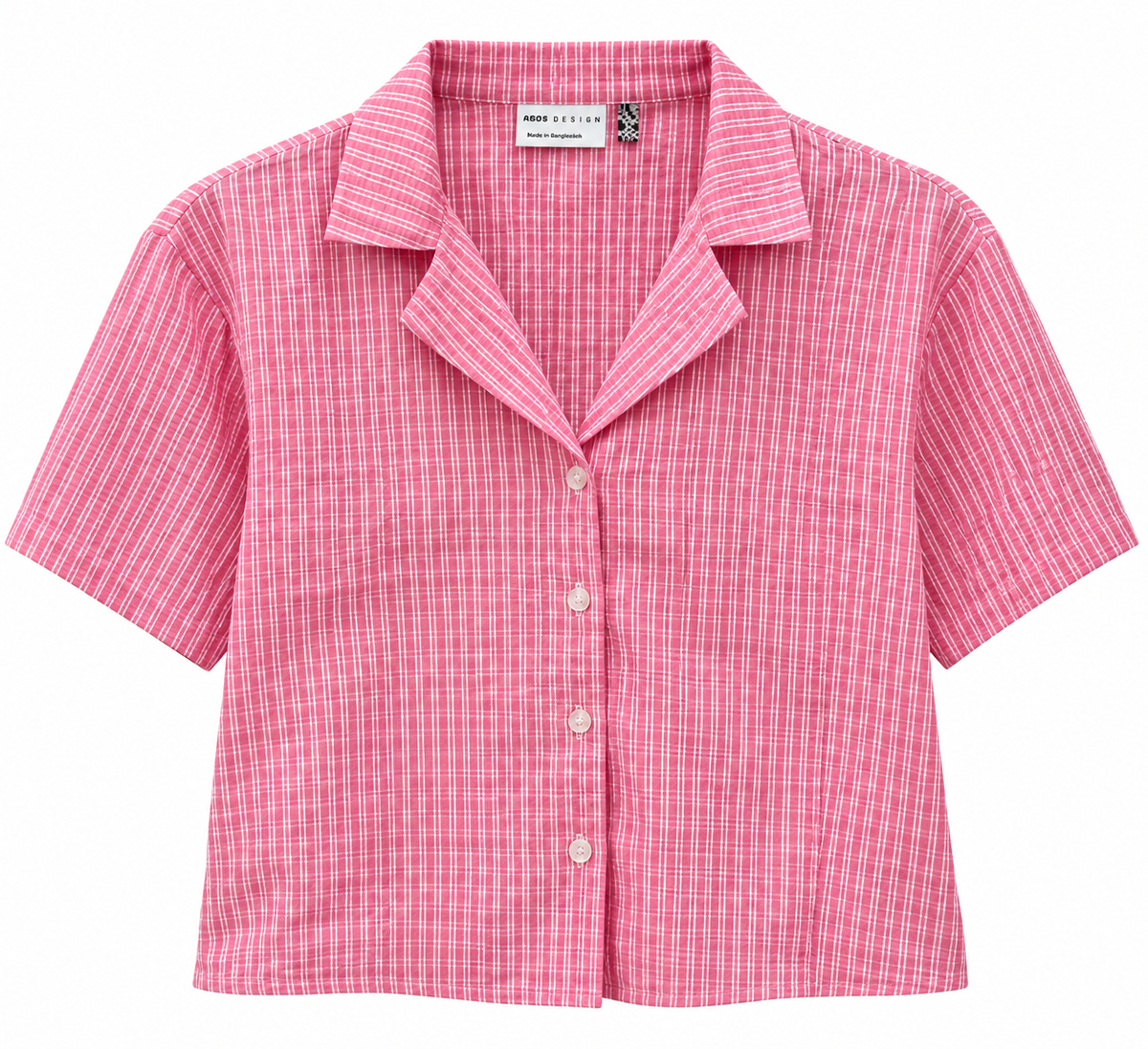 Asos Design Woven Check Cropped Pyjama Shirt In Pink