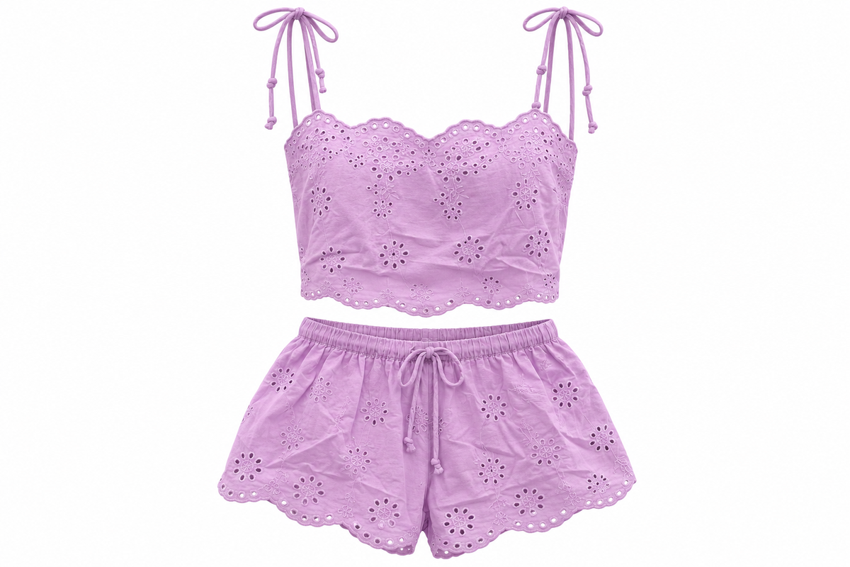 Asos Design Curve Broderie Cami & Short Pyjama Set In Lilac