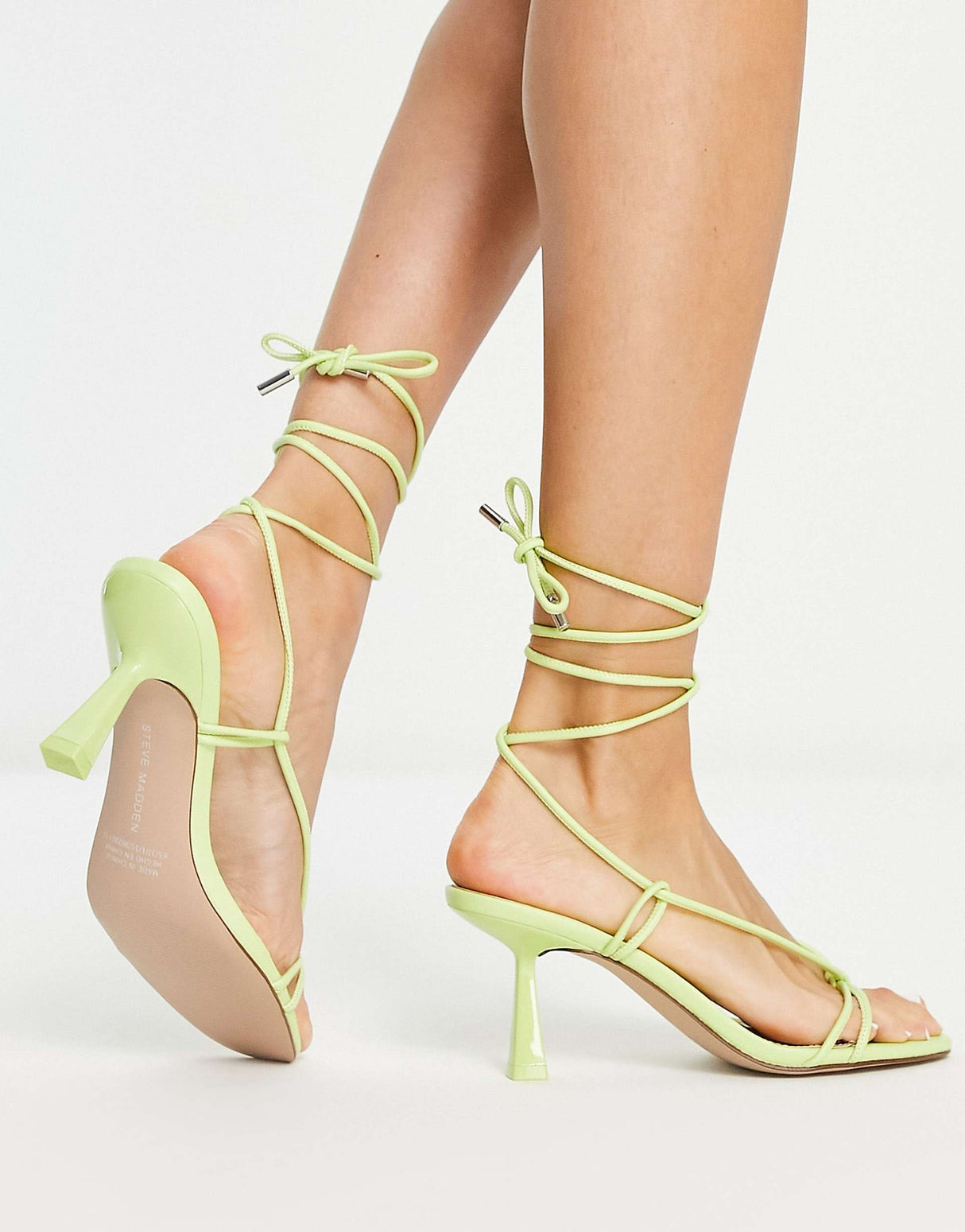 Steve Madden Superb Ankle Tie Strappy Heeled Sandals In Lime