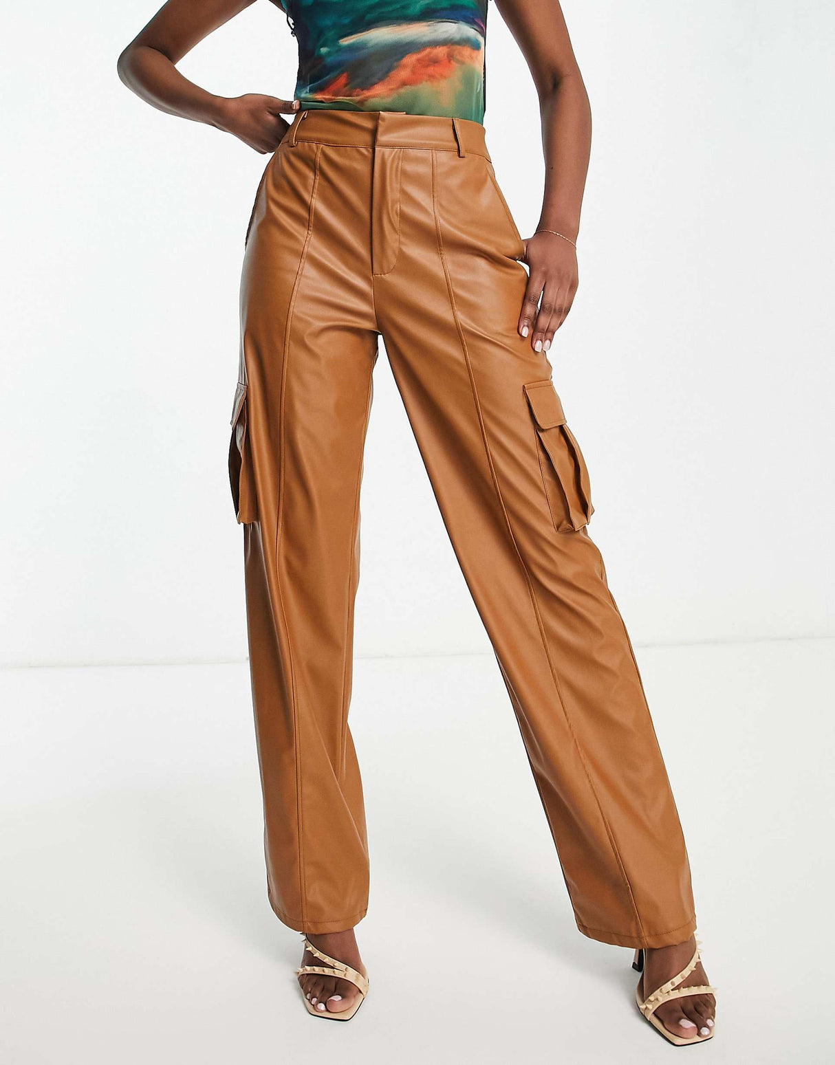 Missyempire Leather Look Pocket Detail Trouser Co Ord In Camel