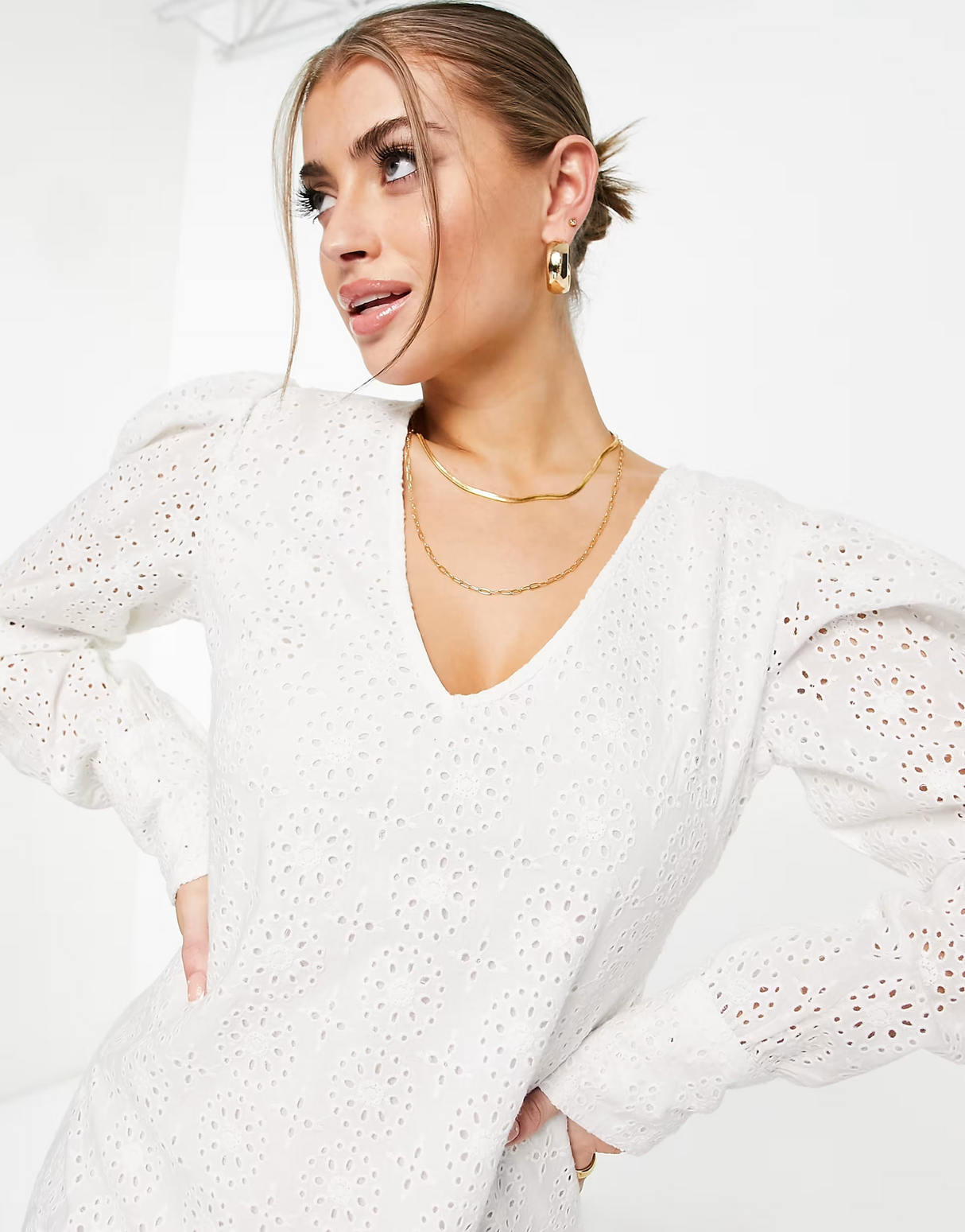 Na-Kd Arielle Puff Sleeve Dress In White