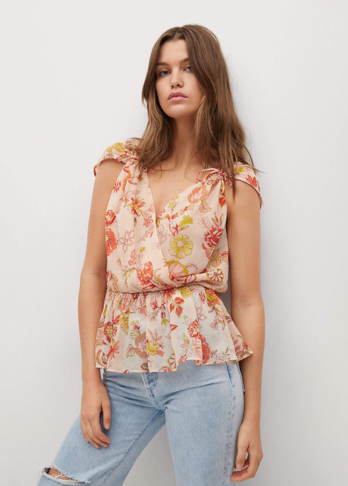Mango Wrap Blouse In Orange Floral