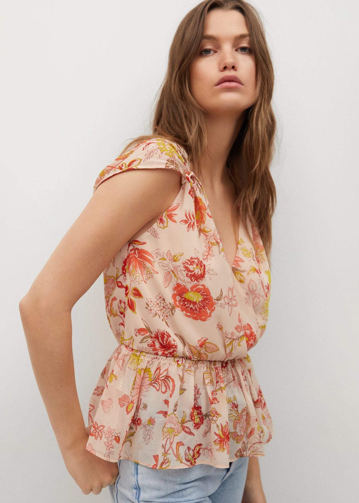 Mango Wrap Blouse In Orange Floral