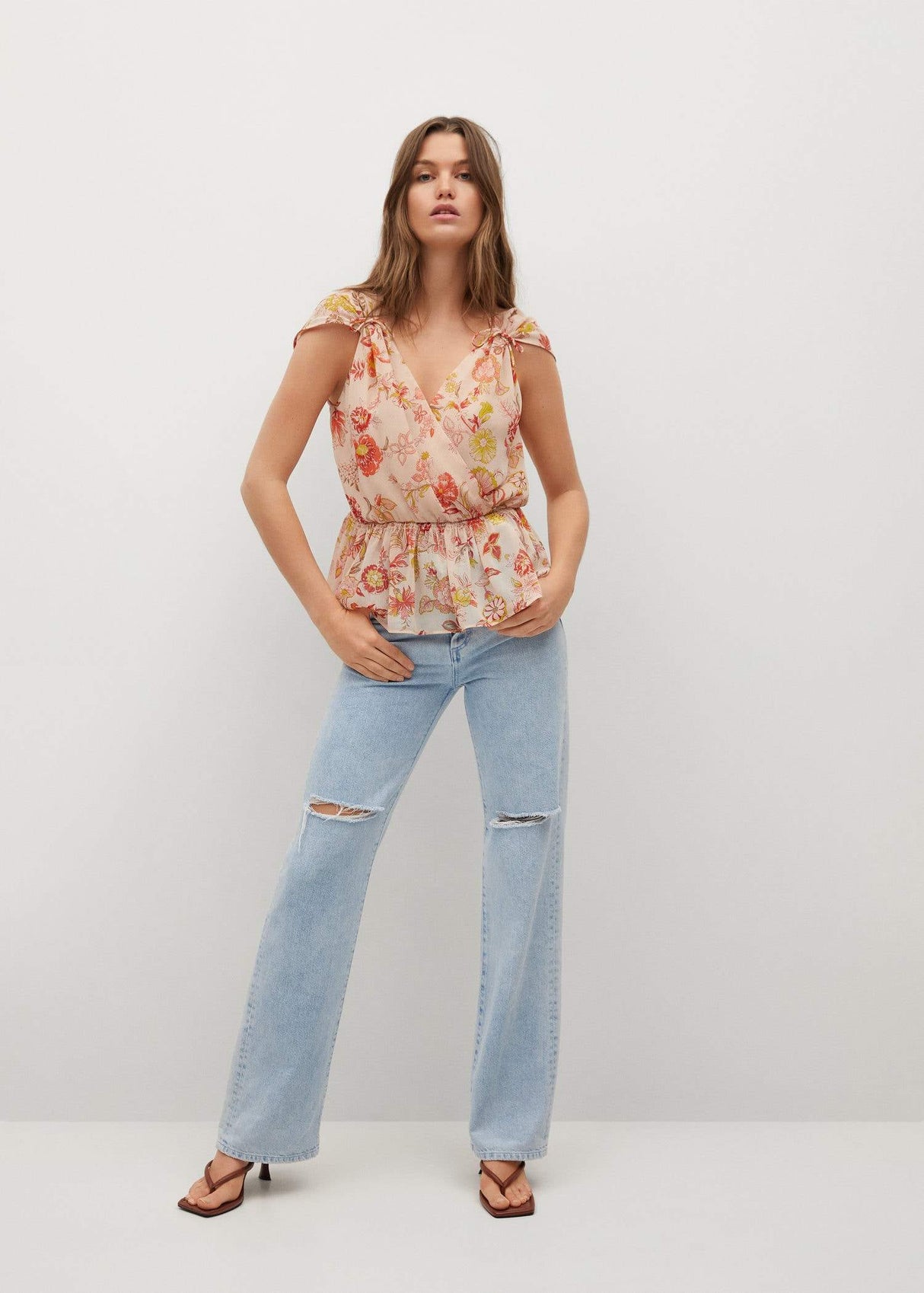 Mango Wrap Blouse In Orange Floral