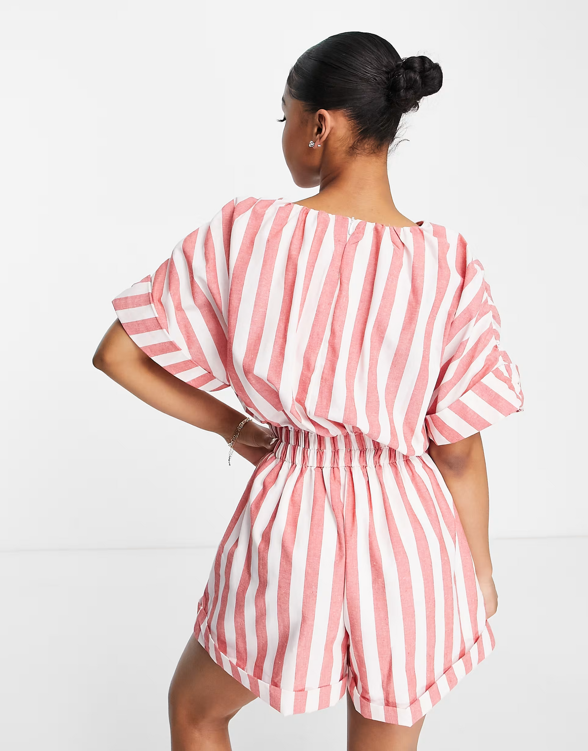 Urban Revivo Cinched Waist Playsuit In Red Stripe