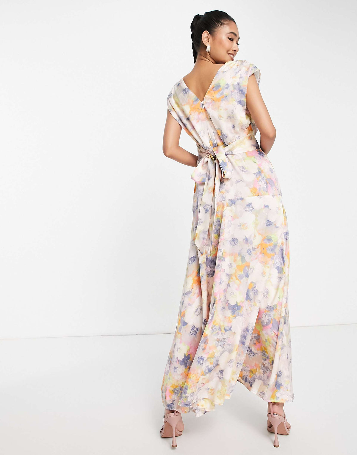 Liquorish Plunge Front Maxi Dress In Soft Ditsy Floral