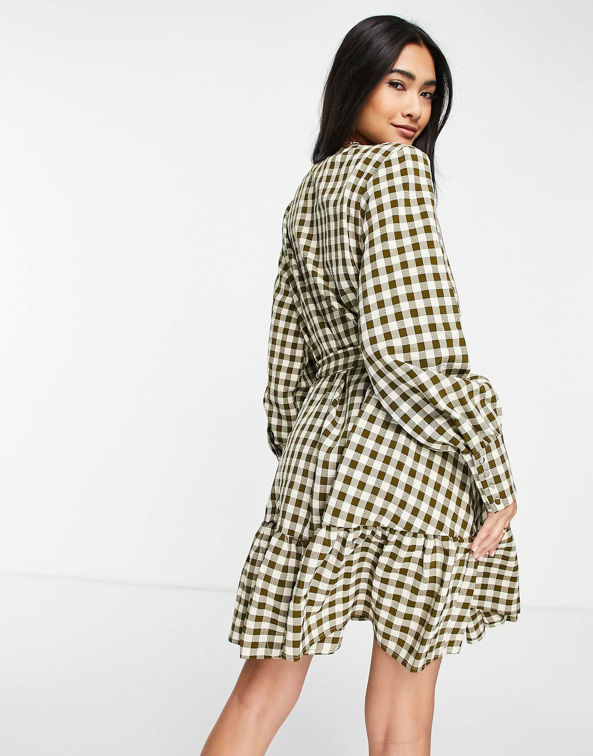 Selected Femme Check Smock Dress In Green