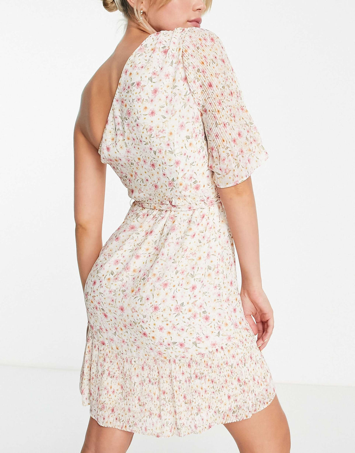 Forever New Asymmetric Pleat Mini Dress In Blush Ditsy Floral