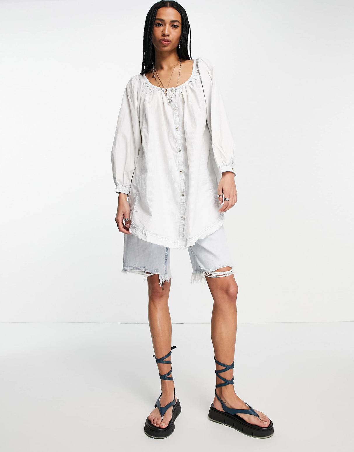 Free People Oxford Swing Tunic Blouse In Off White