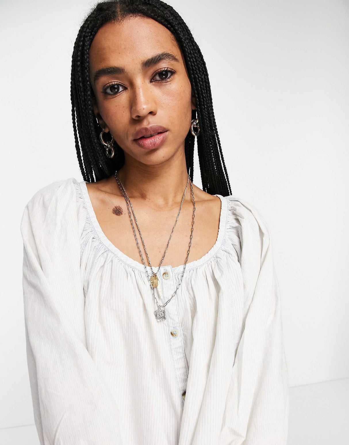 Free People Oxford Swing Tunic Blouse In Off White
