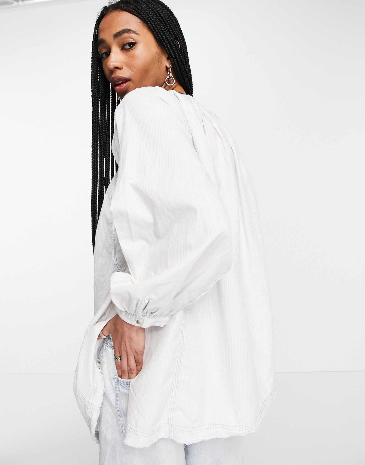 Free People Oxford Swing Tunic Blouse In Off White