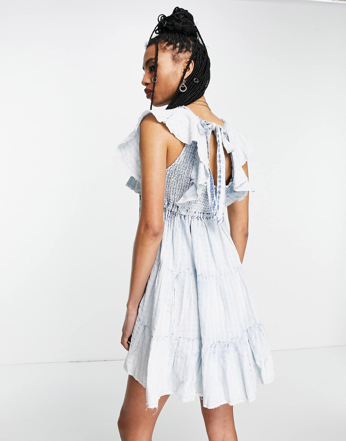 Free People Undone Tiered Mini Dress In Sea Spray Blue