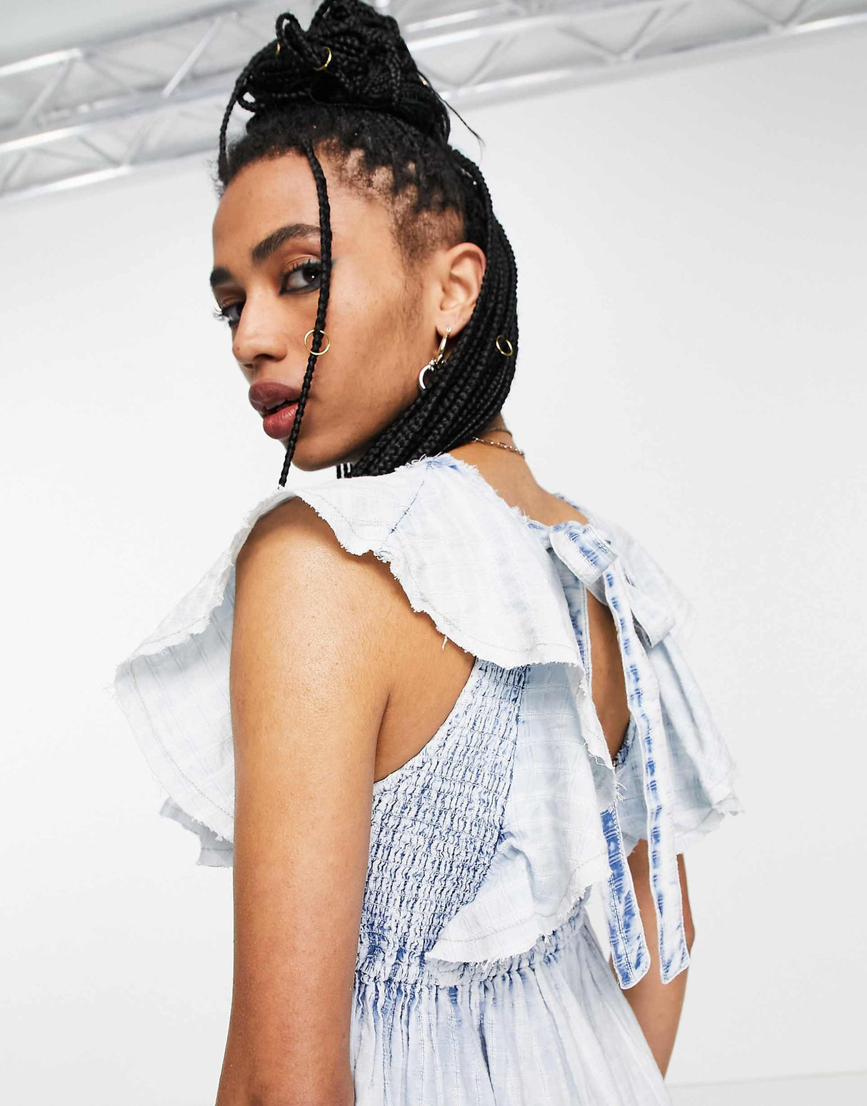 Free People Undone Tiered Mini Dress In Sea Spray Blue