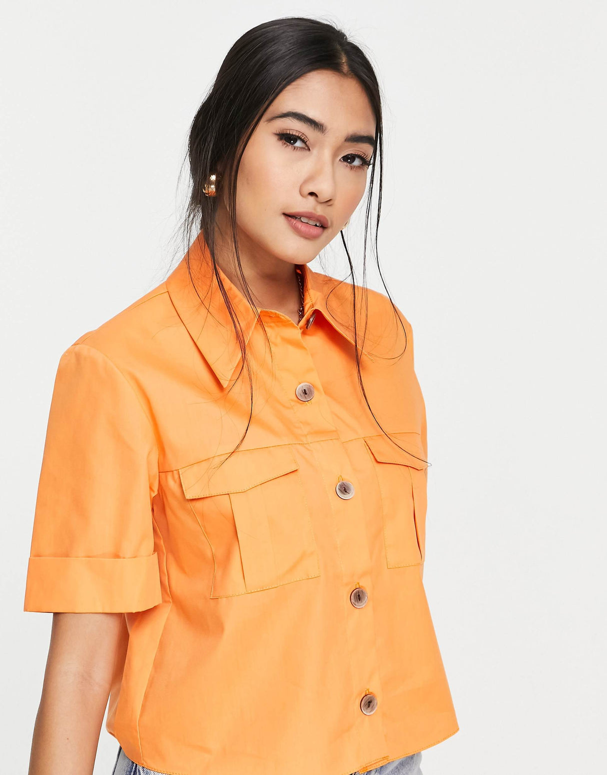 River Island Cropped Utility Shirt In Orange