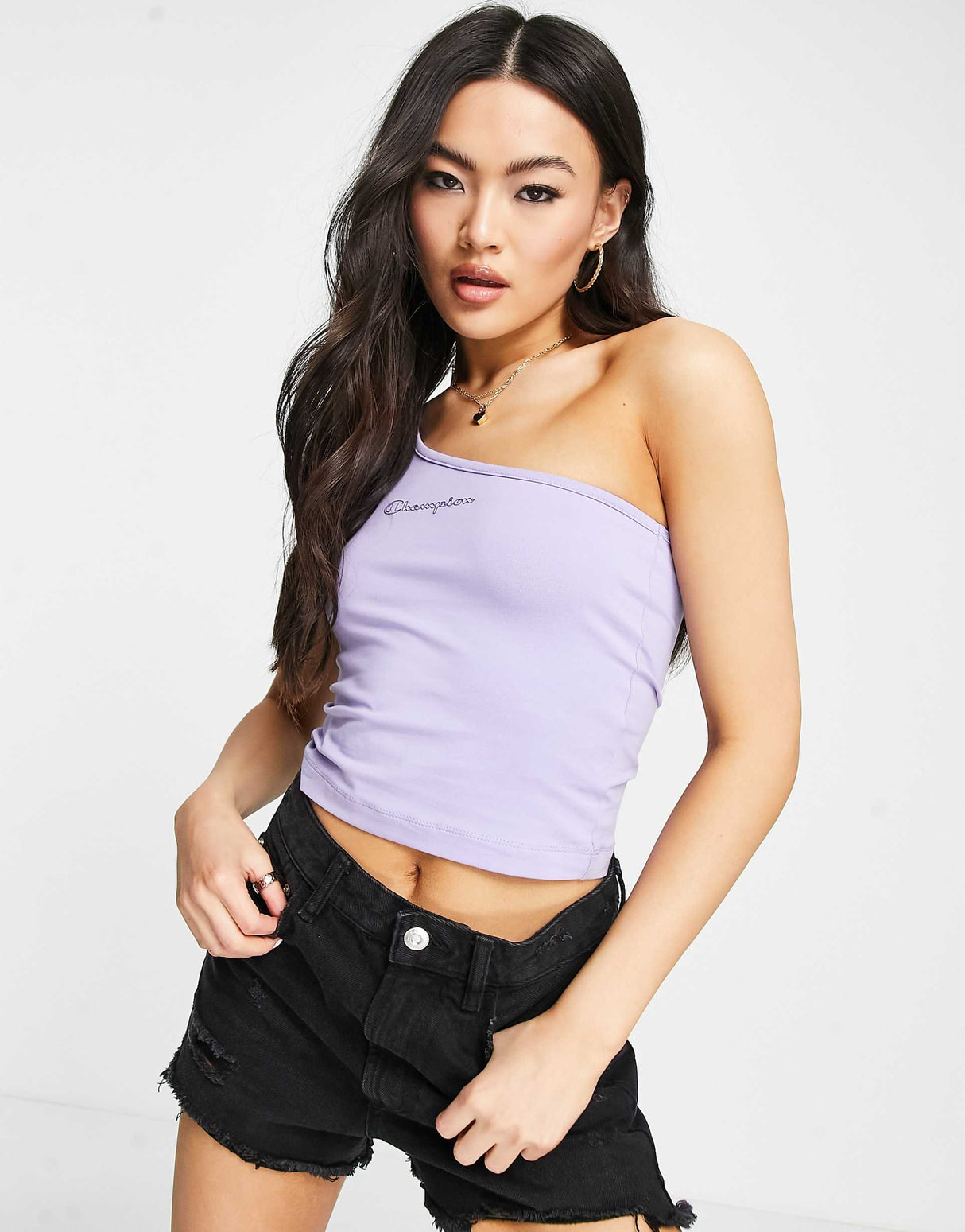 Champion Asymmetric Top With Logo In Purple