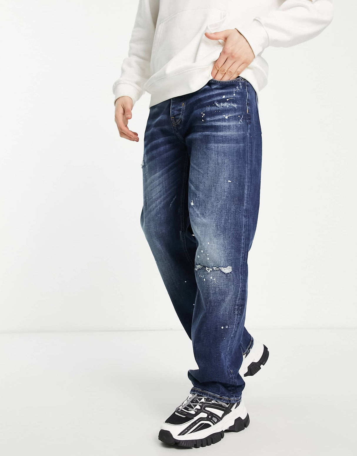 River Island Baggy Walker Jeans In Dark Blue