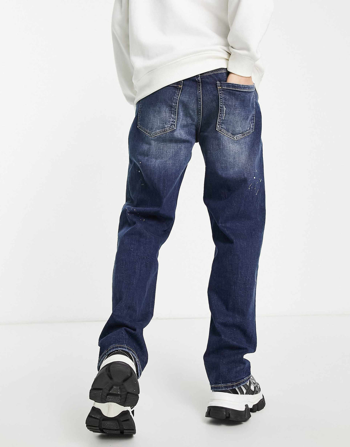 River Island Baggy Walker Jeans In Dark Blue