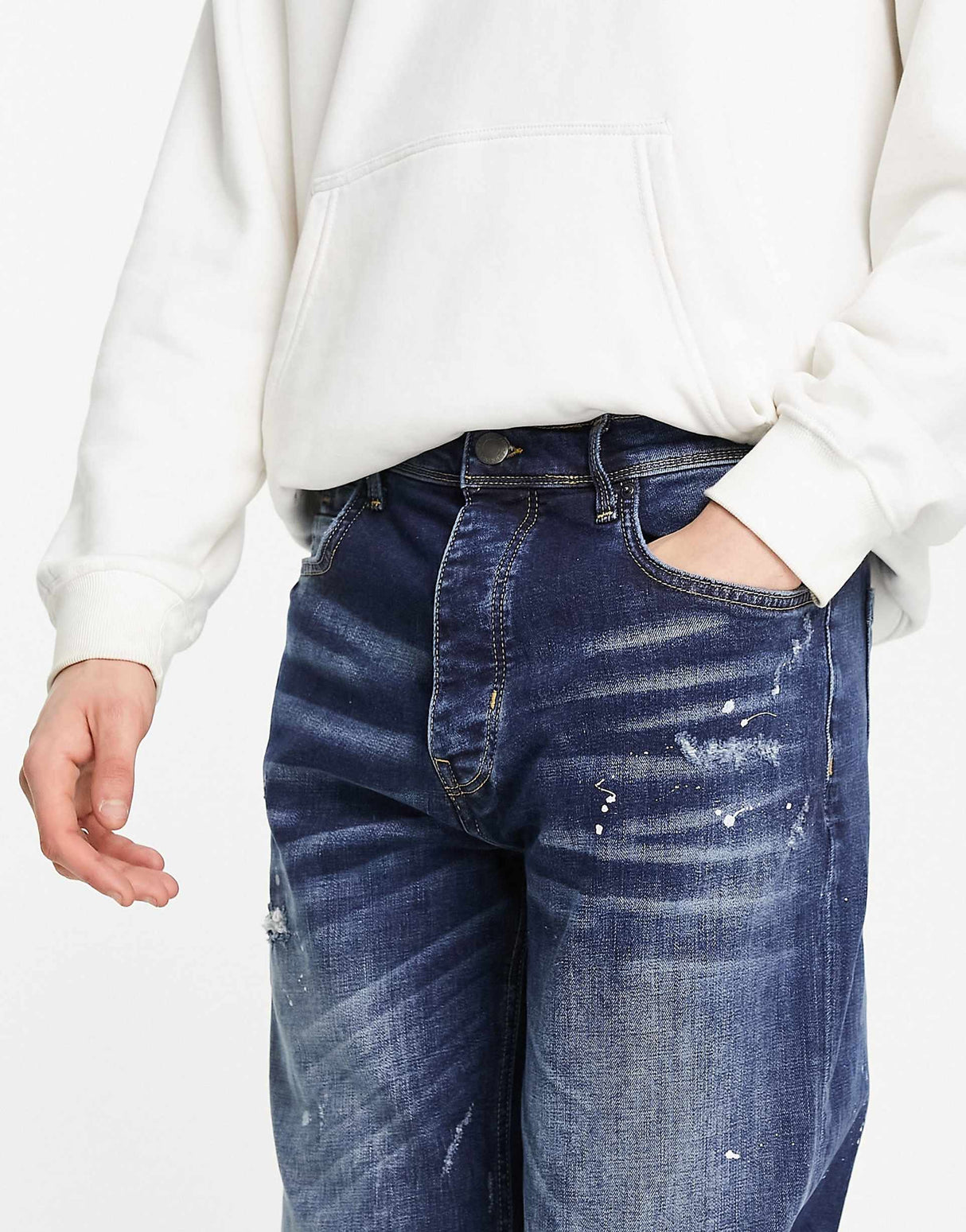River Island Baggy Walker Jeans In Dark Blue