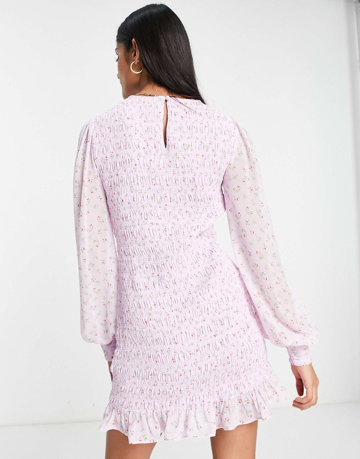 Forever New Shirred Balloon Sleeve Mini Dress In Lilac Ditsy Floral