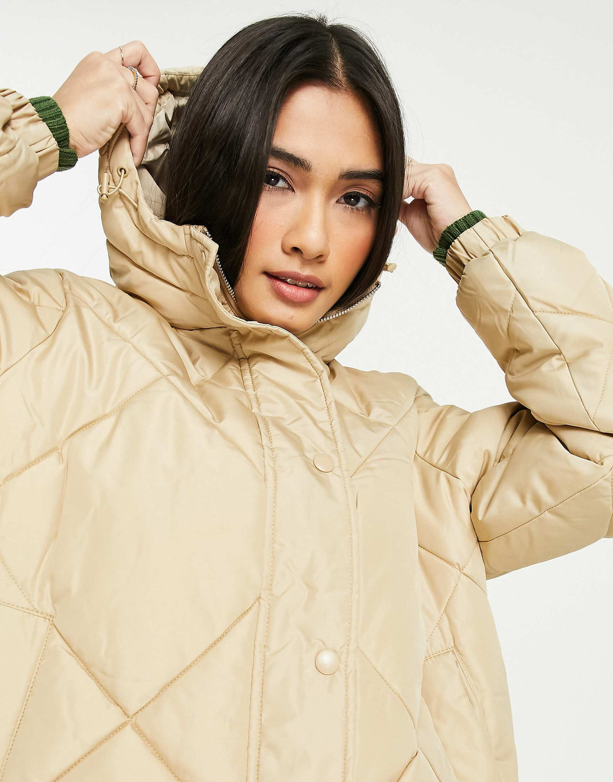 Selected Monika Hooded Quilted Jacket In Beige