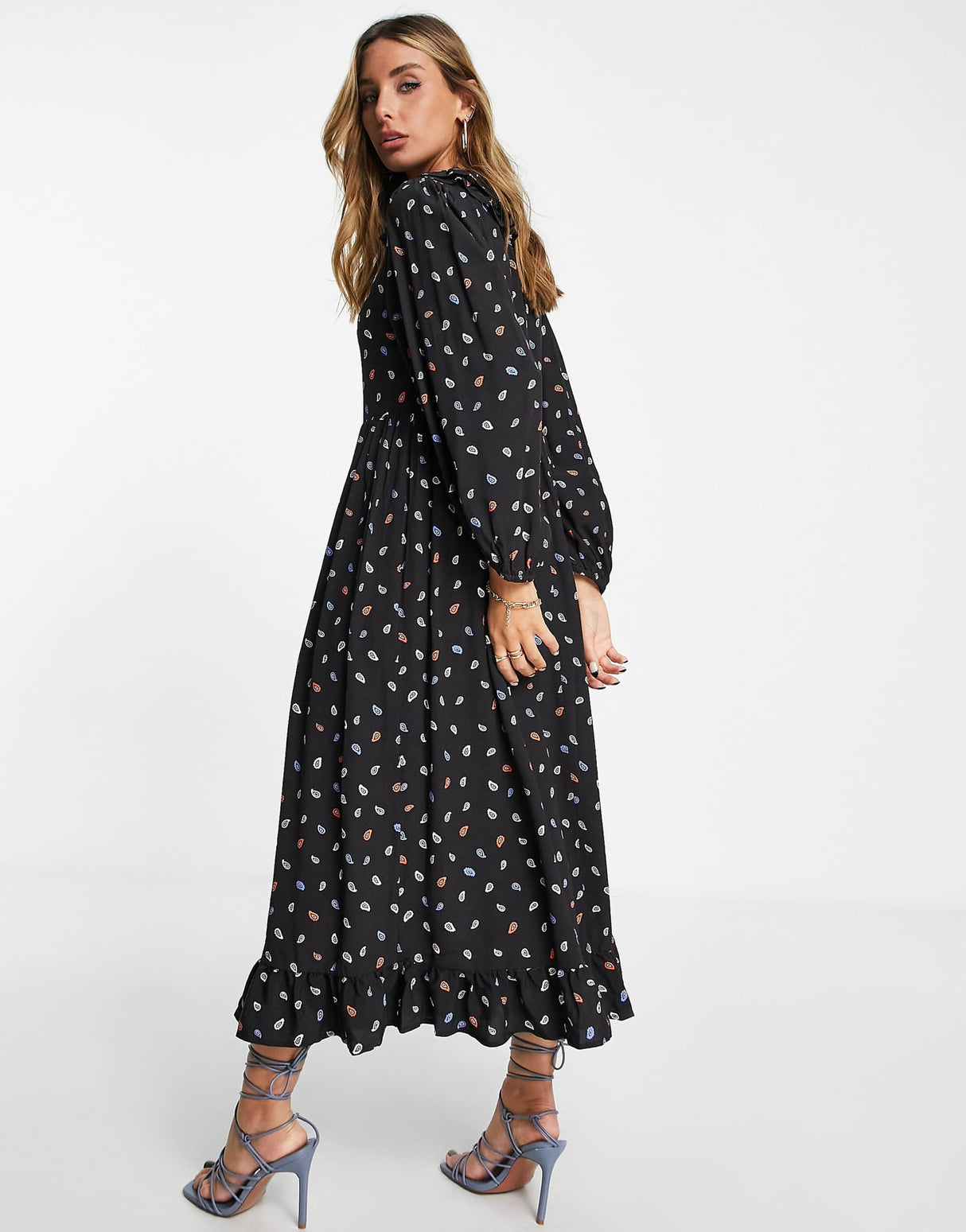 Edited Maxi Tea Dress With Frill Collar In Multi Paisley Print