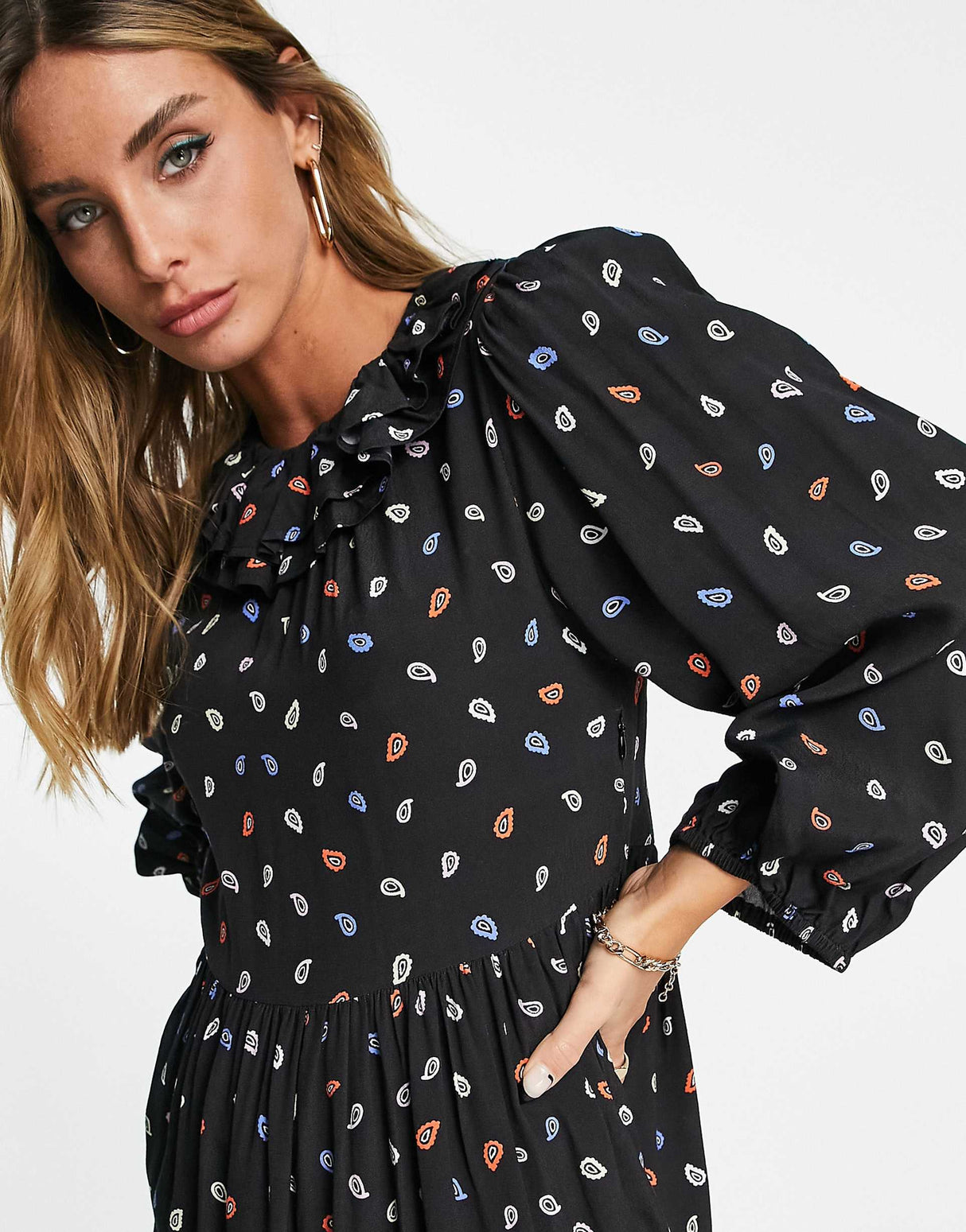 Edited Maxi Tea Dress With Frill Collar In Multi Paisley Print