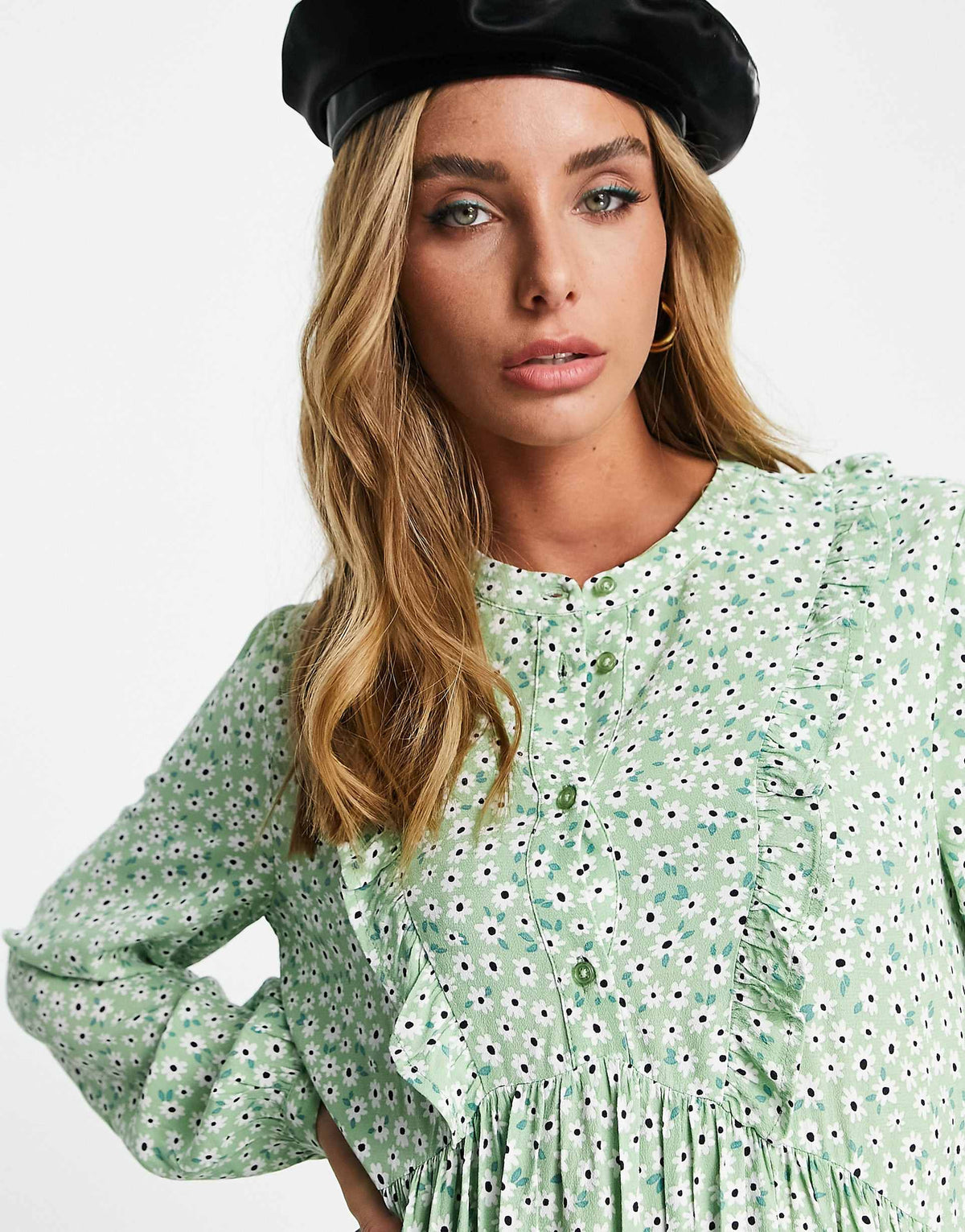 Edited Mini Tiered Tea Dress In Green Daisy Print
