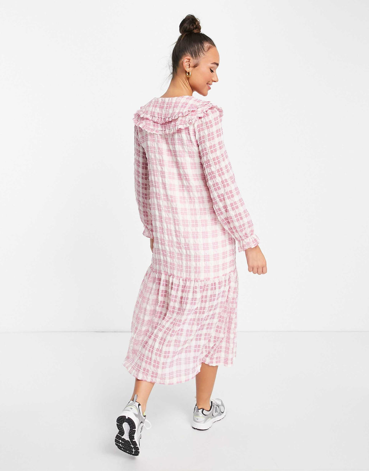 Lost Ink Double Collar Tie Neck Smock Dress In Pink
