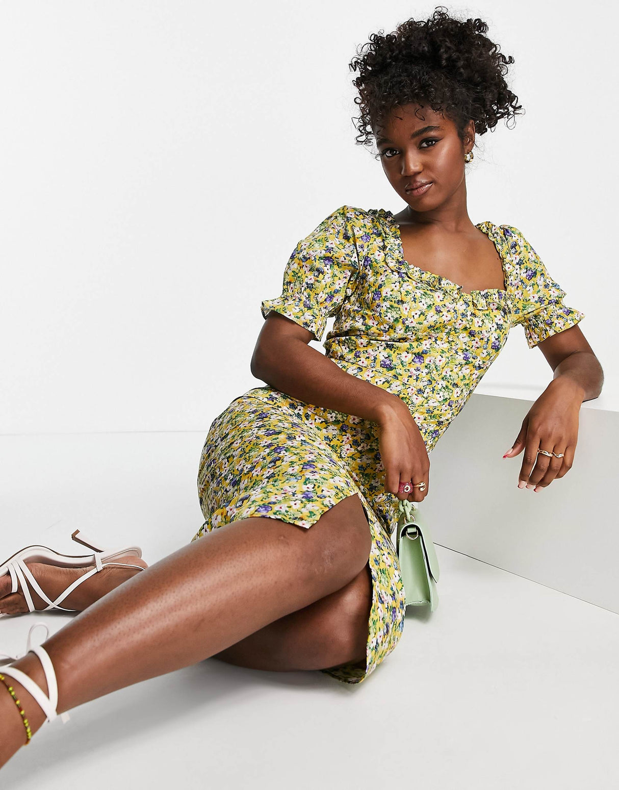 Hope & Ivy Made With Liberty Fabric Floral Dress In Yellow