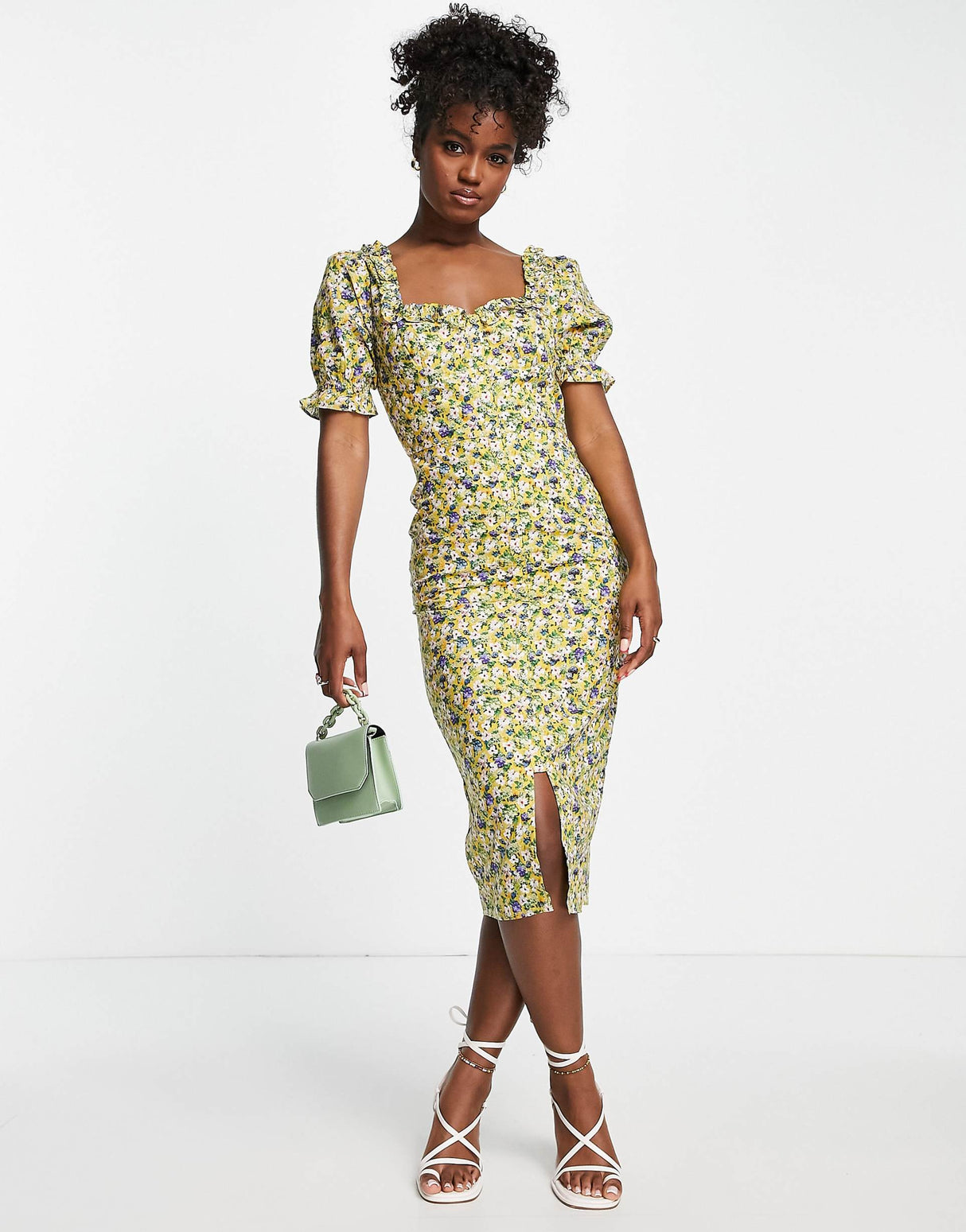 Hope & Ivy Made With Liberty Fabric Floral Dress In Yellow