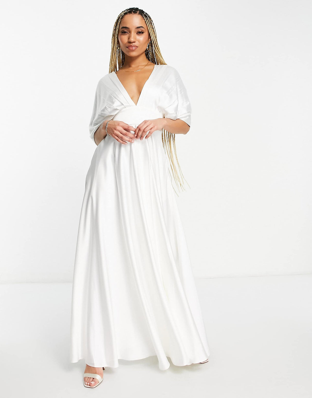 Yaura Pleated Drape Maxi Dress In Ivory