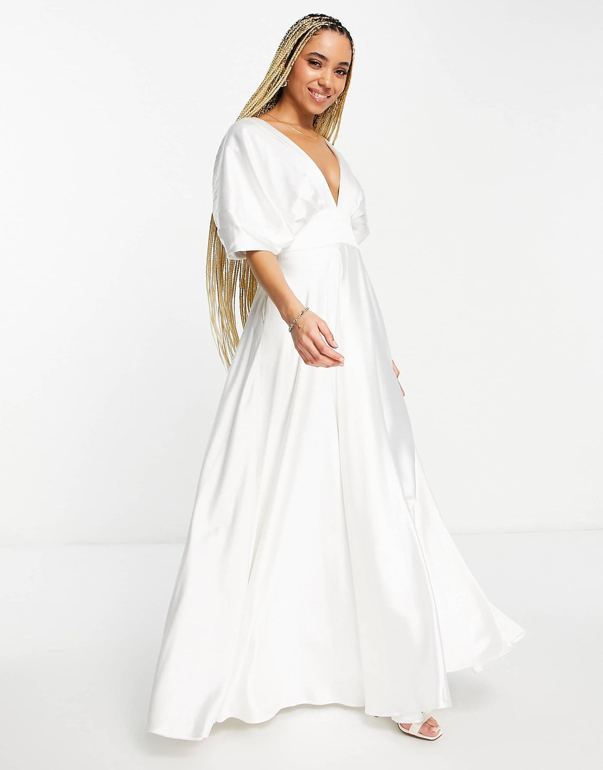 Yaura Pleated Drape Maxi Dress In Ivory