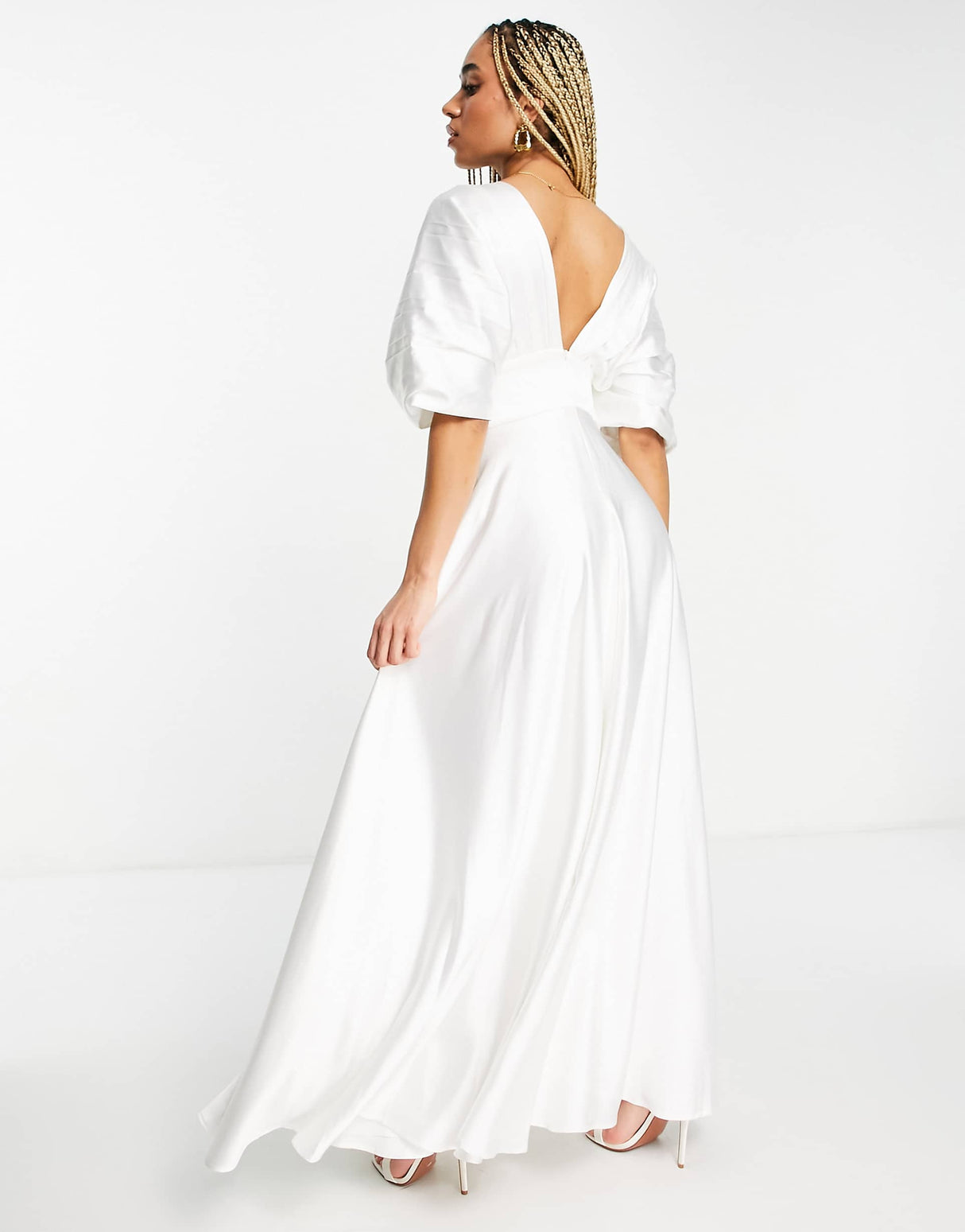 Yaura Pleated Drape Maxi Dress In Ivory