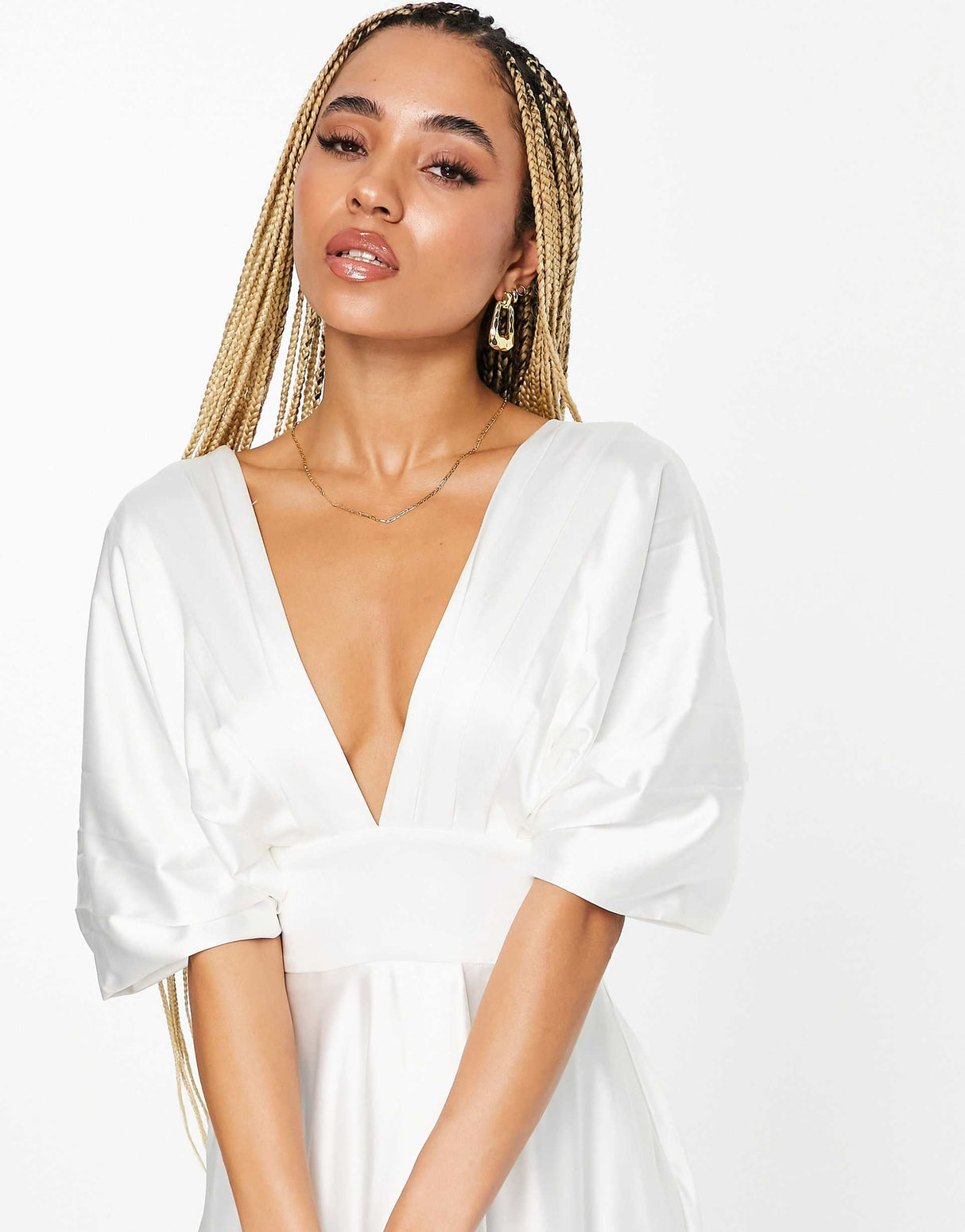 Yaura Pleated Drape Maxi Dress In Ivory