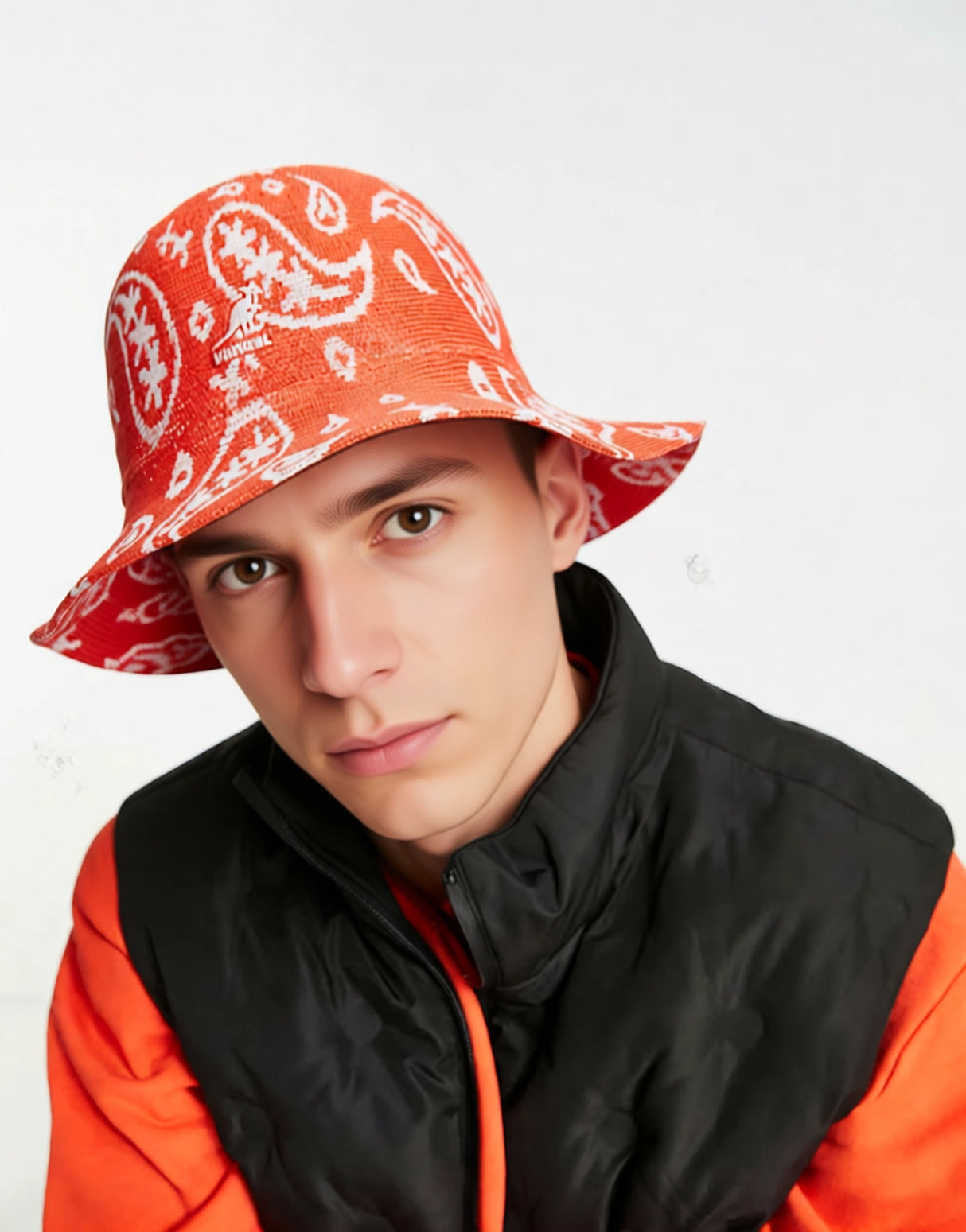 Kangol Wide Brim Casual Paisley Bucket Hat In Red
