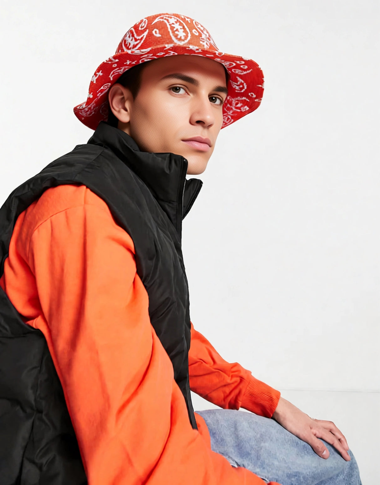 Kangol Wide Brim Casual Paisley Bucket Hat In Red