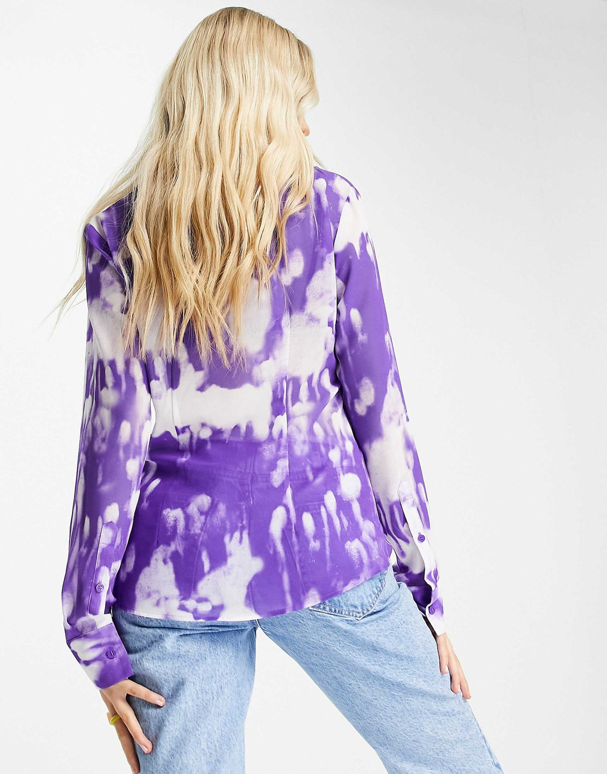 Weekday Long Sleeve Sheer Shirt In Blue Smudge Print