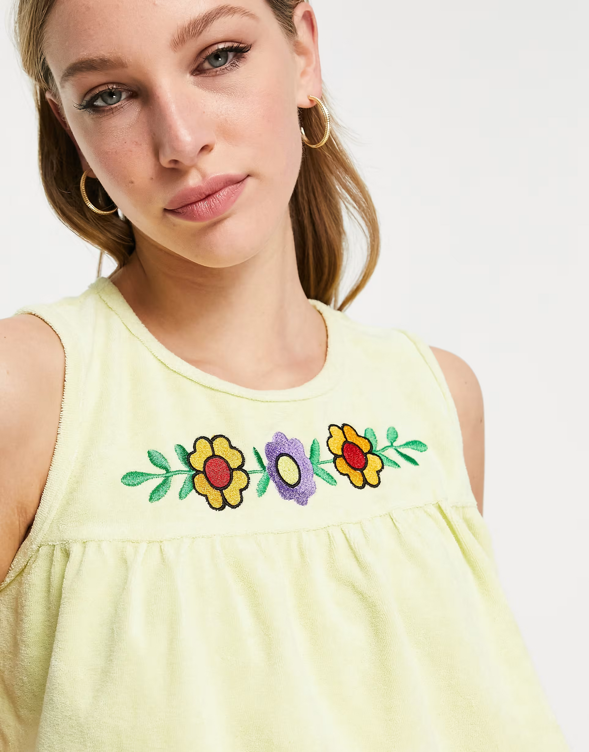 Damson Madder Embroidered Mini Towelling Tank Co-Ord In Lime