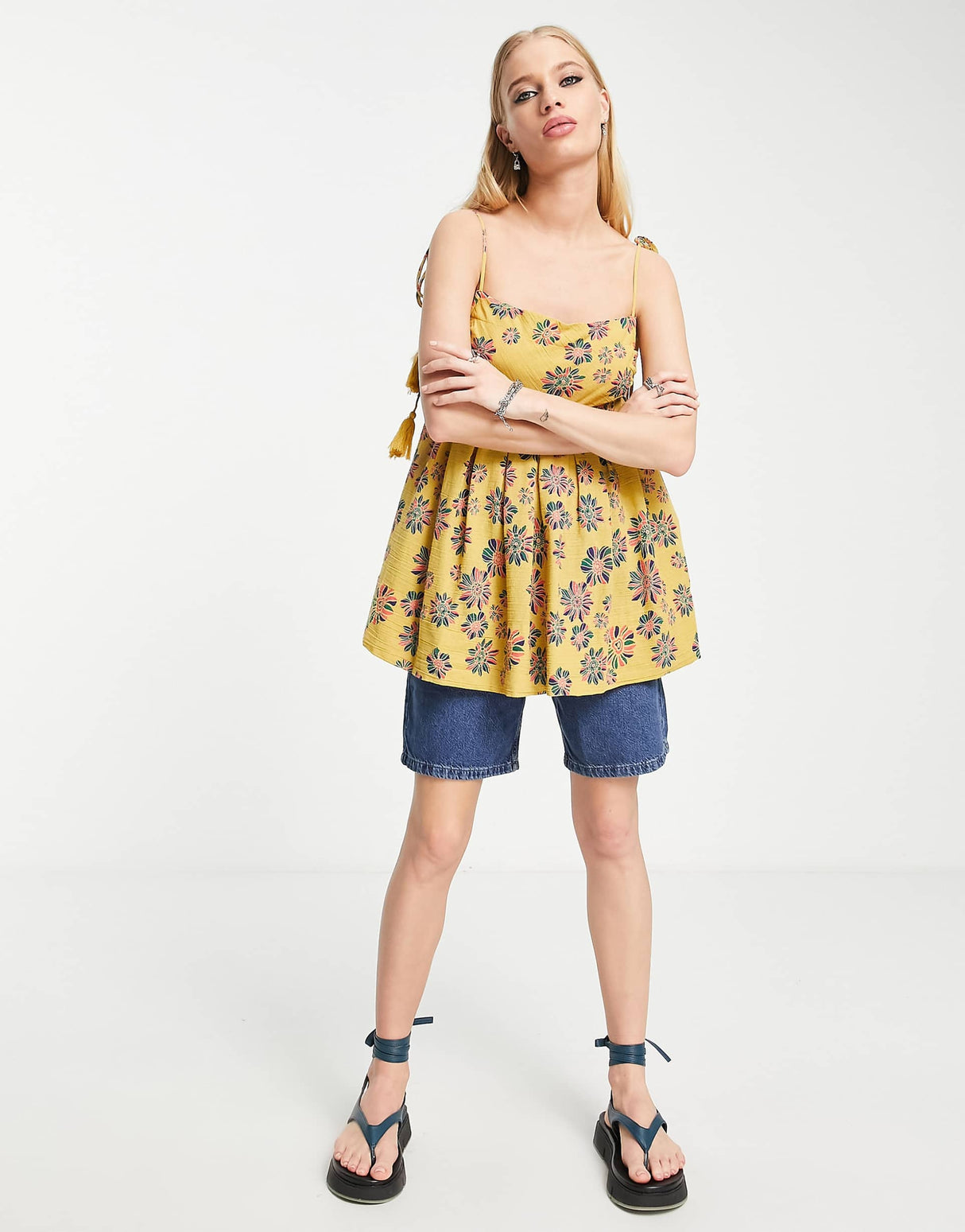 Free People Indigo Molly Smock Cami In Golden Yellow