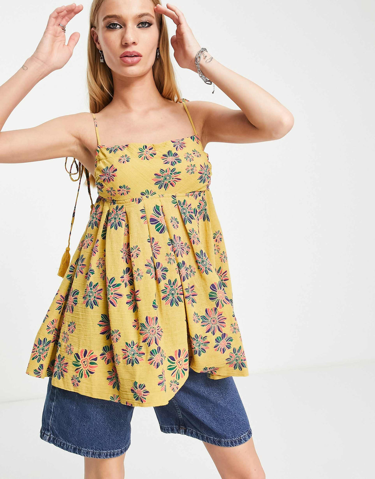 Free People Indigo Molly Smock Cami In Golden Yellow