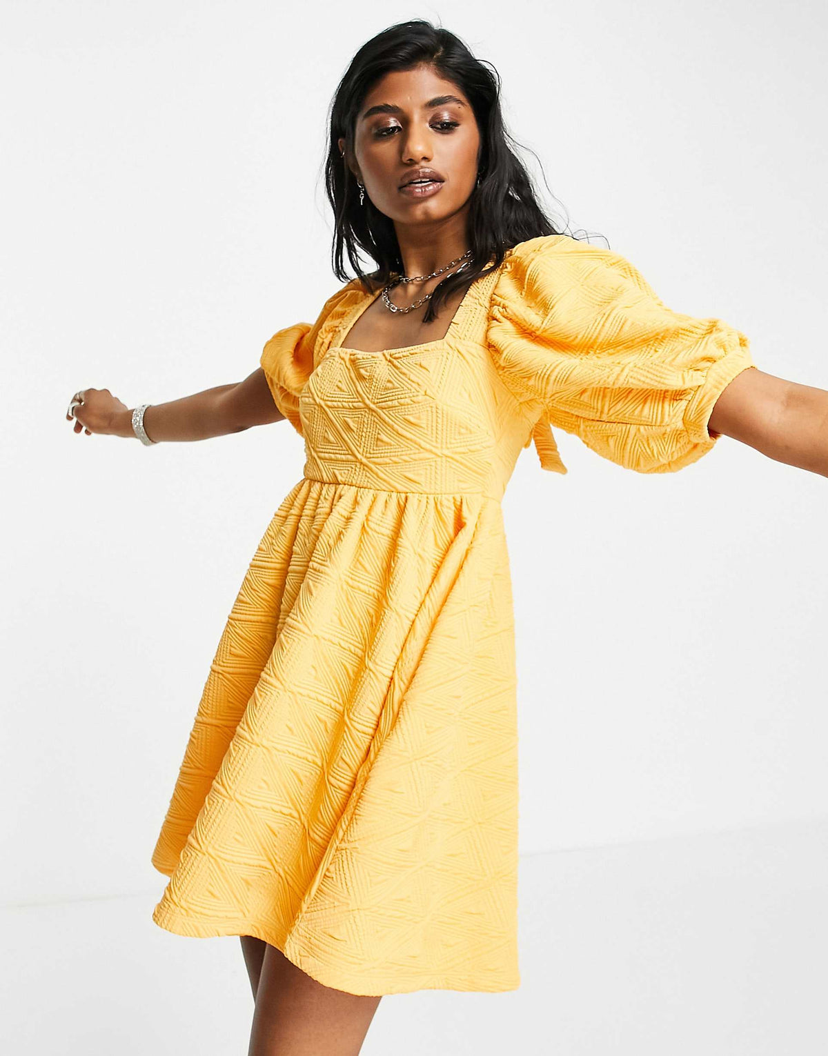 Free People Violet Textured Smock Dress In Bright Marigold